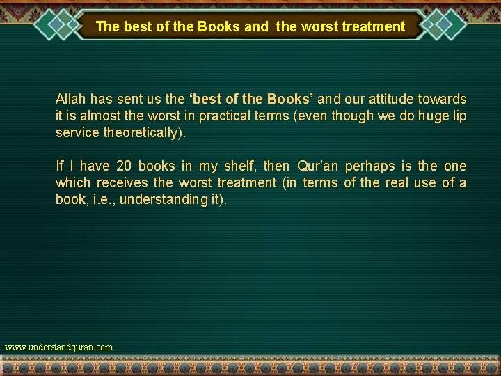 The best of the Books and the worst treatment Allah has sent us the