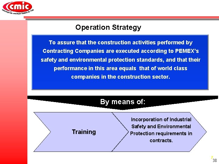 Operation Strategy To assure that the construction activities performed by Contracting Companies are executed