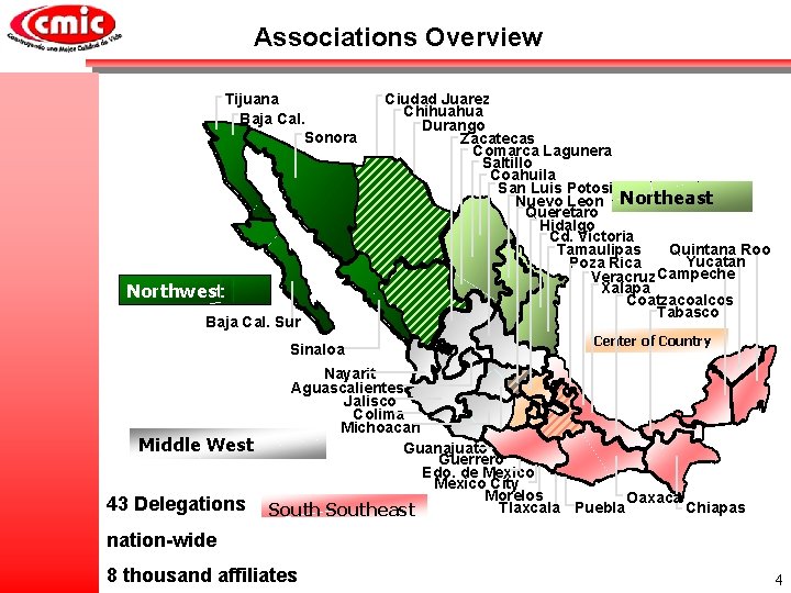 Associations Overview Tijuana Baja Cal. Sonora Noroeste - NO Northwest Baja Cal. Sur Sinaloa