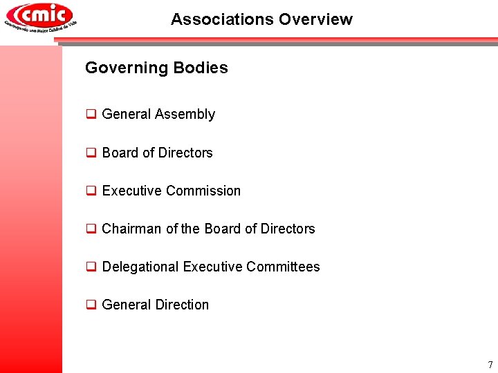 Associations Overview Governing Bodies q General Assembly q Board of Directors q Executive Commission