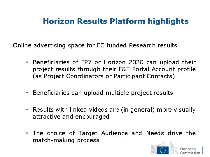 Horizon Results Platform highlights Online advertising space for EC funded Research results • Beneficiaries