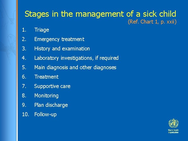 Stages in the management of a sick child (Ref. Chart 1, p. xxii) 1.