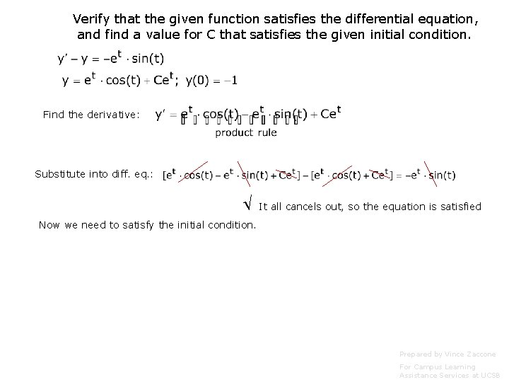 Verify that the given function satisfies the differential equation, and find a value for