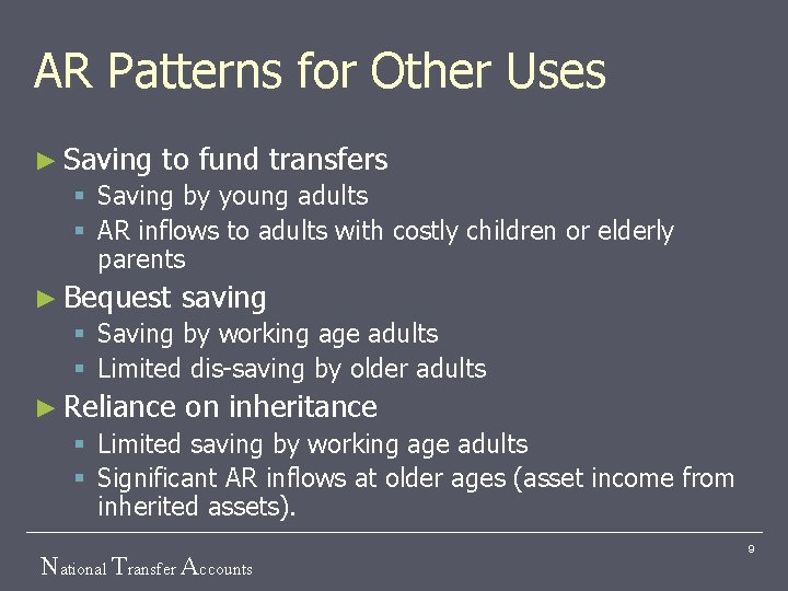 AR Patterns for Other Uses ► Saving to fund transfers § Saving by young