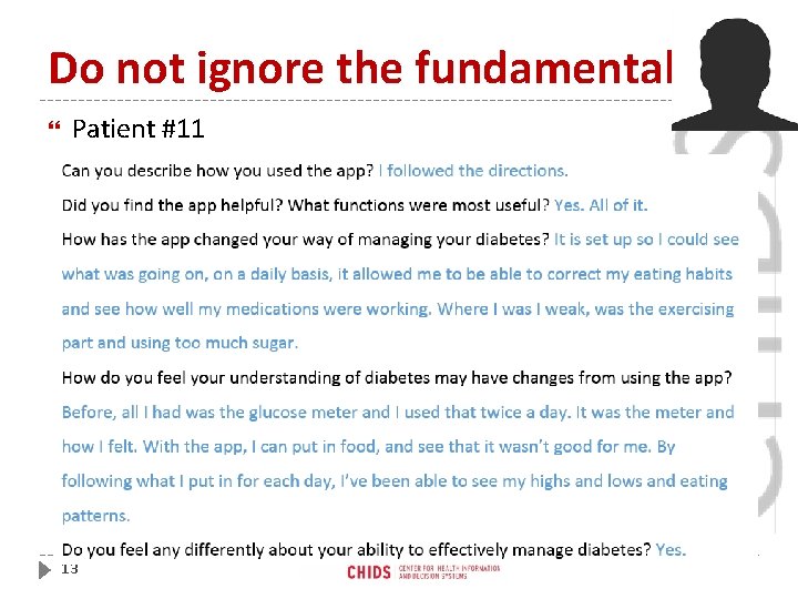 Do not ignore the fundamentals Patient #11 13 