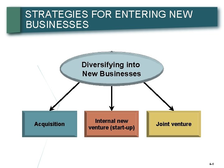 STRATEGIES FOR ENTERING NEW BUSINESSES Diversifying into New Businesses Acquisition Internal new venture (start-up)