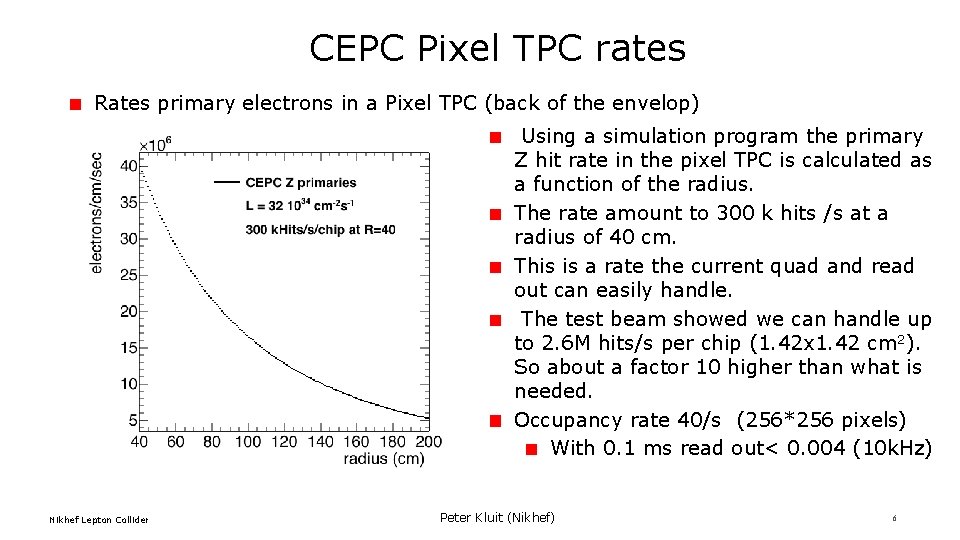 CEPC Pixel TPC rates Rates primary electrons in a Pixel TPC (back of the