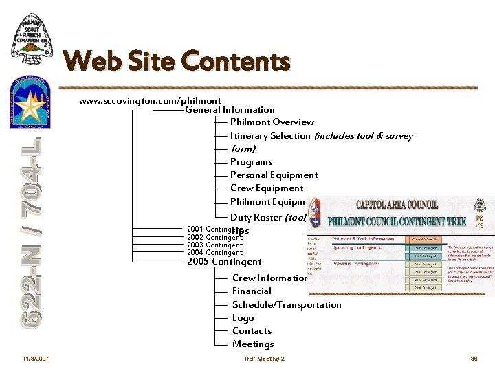 Web Site Contents www. sccovington. com/philmont General Information Philmont Overview Itinerary Selection (includes tool