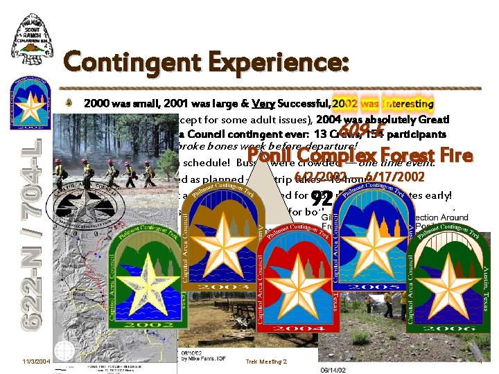 Contingent Experience: 2000 was small, 2001 was large & Very Successful, 2003 was Good