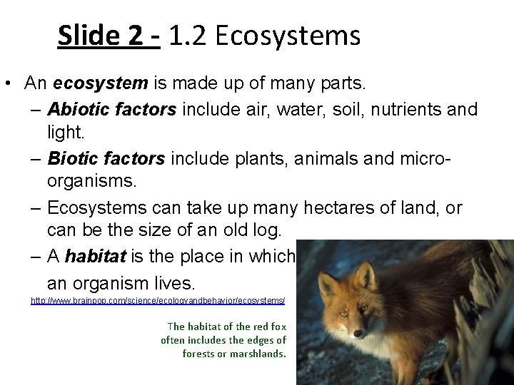 Slide 2 - 1. 2 Ecosystems • An ecosystem is made up of many