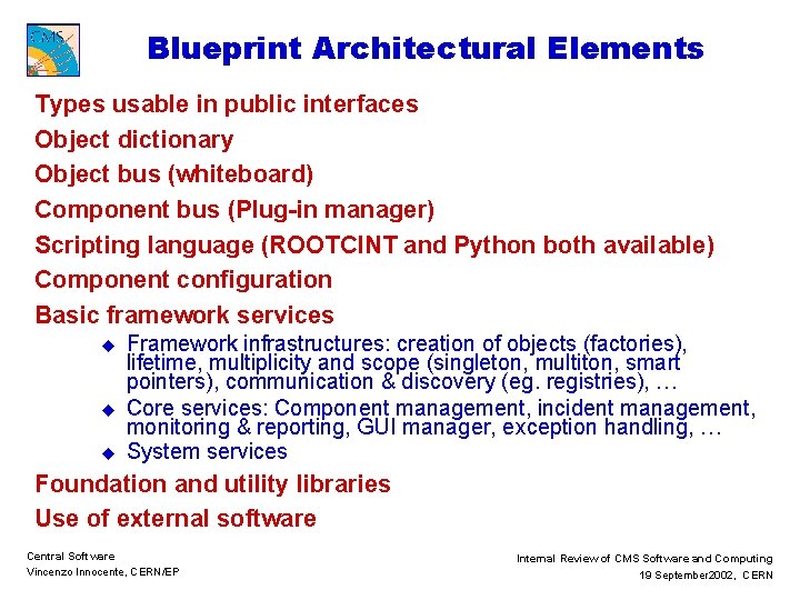 Blueprint Architectural Elements Types usable in public interfaces Object dictionary Object bus (whiteboard) Component