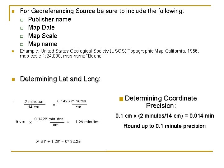 n n n For Georeferencing Source be sure to include the following: q Publisher