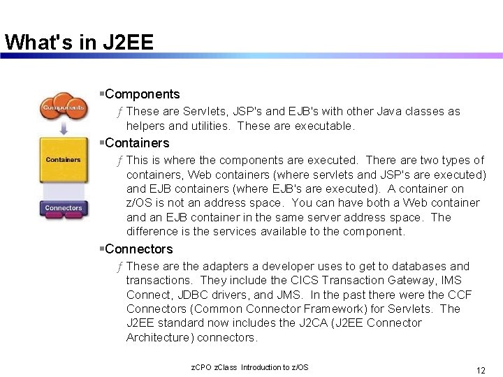 What's in J 2 EE §Components ƒ These are Servlets, JSP's and EJB's with