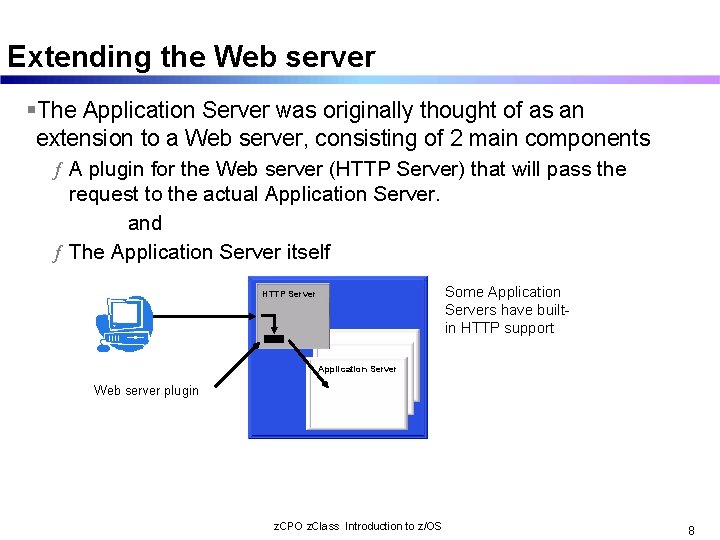 Extending the Web server §The Application Server was originally thought of as an extension