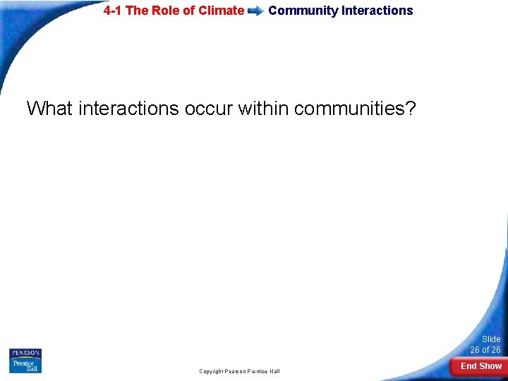 4 -1 The Role of Climate Community Interactions What interactions occur within communities? Slide