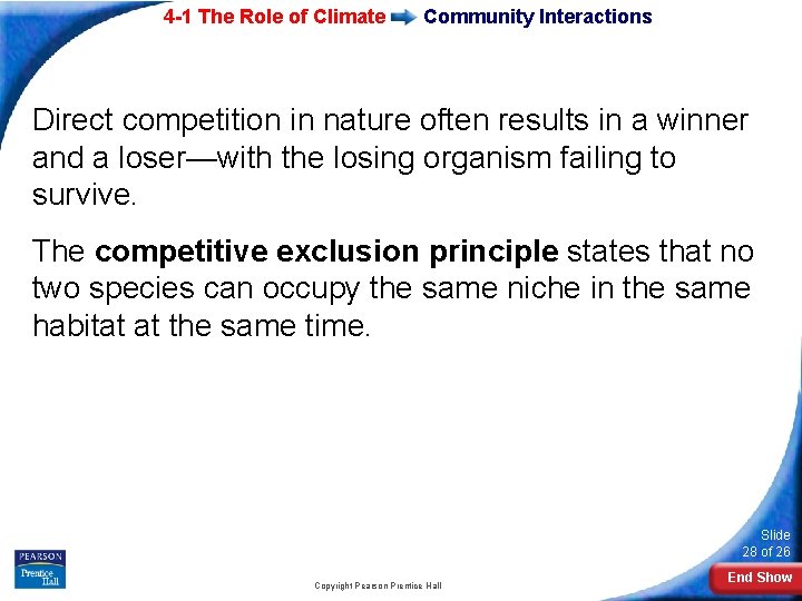 4 -1 The Role of Climate Community Interactions Direct competition in nature often results