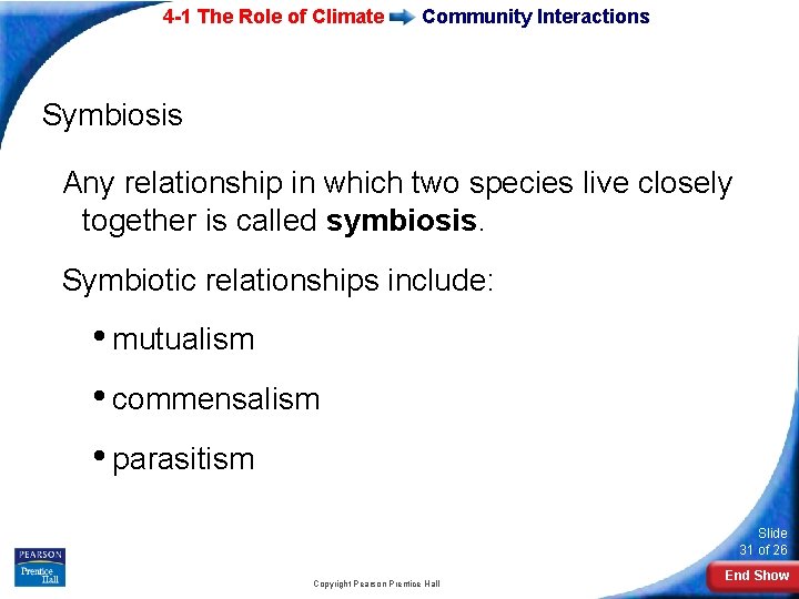 4 -1 The Role of Climate Community Interactions Symbiosis Any relationship in which two