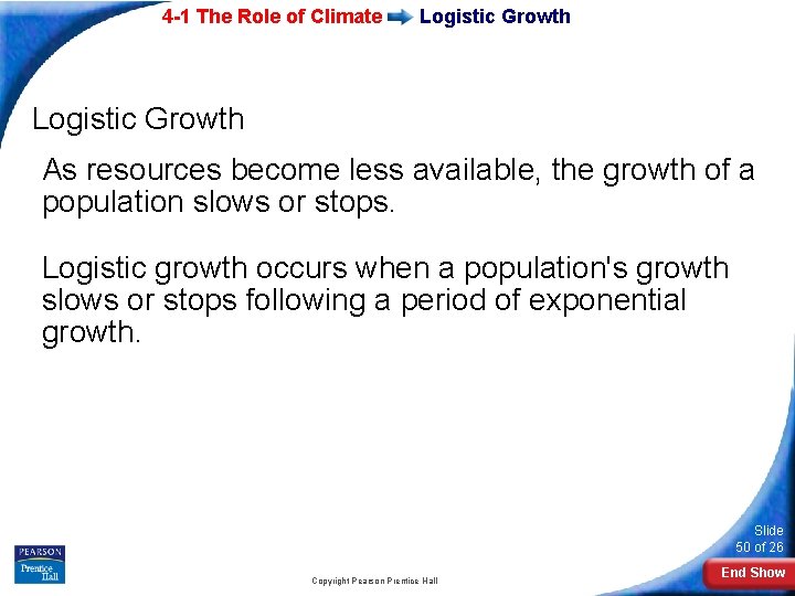 4 -1 The Role of Climate Logistic Growth As resources become less available, the