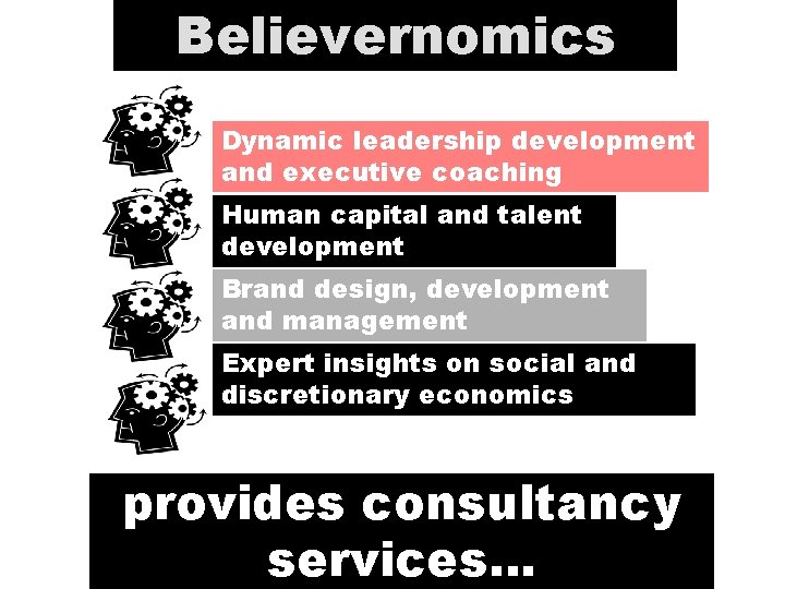 Believernomics Dynamic leadership development and executive coaching Human capital and talent development Brand design,