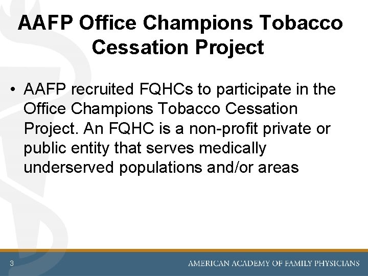 AAFP Office Champions Leading Tobacco Cessation in FQHCs