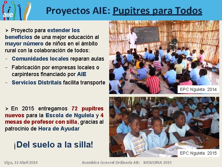 Proyectos AIE: Pupitres para Todos Proyecto para extender los beneficios de una mejor educación