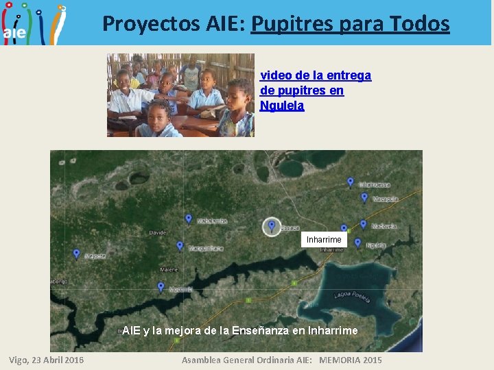 Proyectos AIE: Pupitres para Todos video de la entrega de pupitres en Ngulela Inharrime