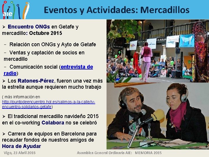 Eventos y Actividades: Mercadillos Encuentro ONGs en Getafe y mercadillo: Octubre 2015 Ø −