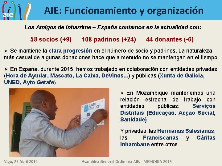 AIE: Funcionamiento y organización Los Amigos de Inharrime – España contamos en la actualidad