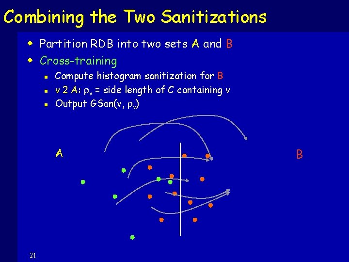Combining the Two Sanitizations w Partition RDB into two sets A and B w