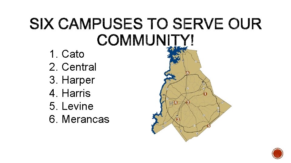 1. Cato 2. Central 3. Harper 4. Harris 5. Levine 6. Merancas 