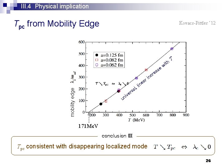 III. 4 Physical implication Tpc from Mobility Edge Kovacs-Pittler ’ 12 mobility edge a