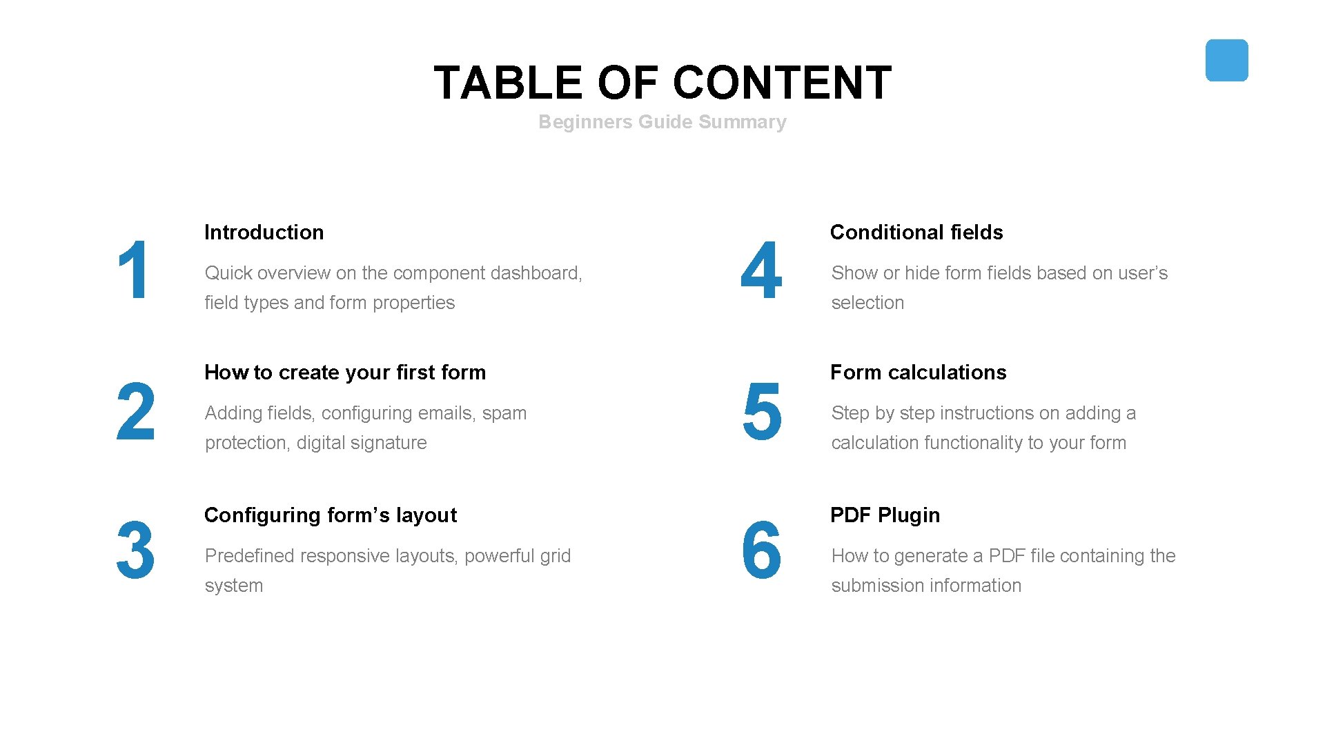 TABLE OF CONTENT Beginners Guide Summary 1 Introduction 2 How to create your first