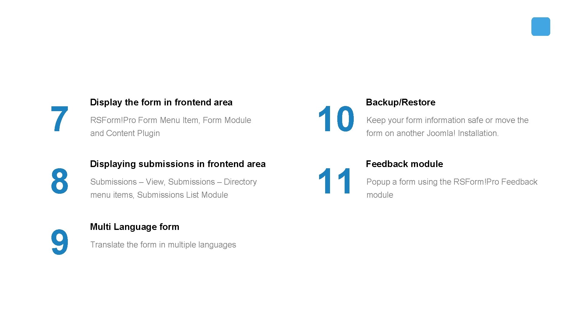 7 Display the form in frontend area 8 Displaying submissions in frontend area 9