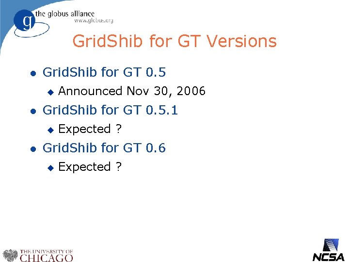 Grid. Shib for GT Versions l Grid. Shib for GT 0. 5 u l