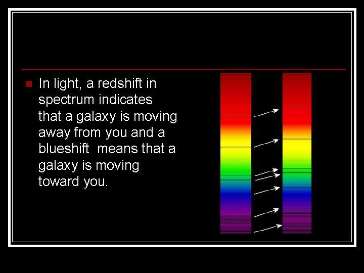 n In light, a redshift in spectrum indicates that a galaxy is moving away