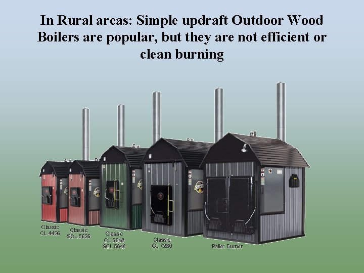 In Rural areas: Simple updraft Outdoor Wood Boilers are popular, but they are not