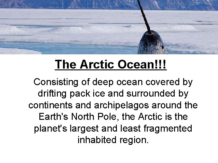 The Arctic Ocean!!! Consisting of deep ocean covered by drifting pack ice and surrounded