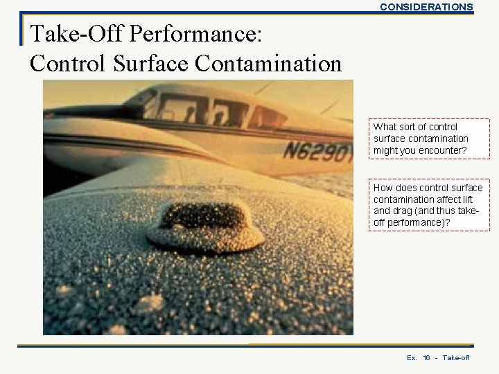 CONSIDERATIONS Take-Off Performance: Control Surface Contamination What sort of control surface contamination might you