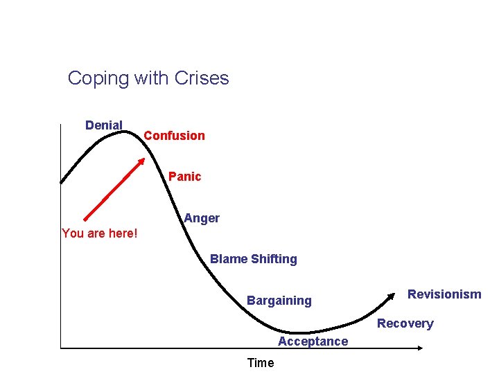 Coping with Crises Denial Confusion Panic Anger You are here! Blame Shifting Bargaining Revisionism