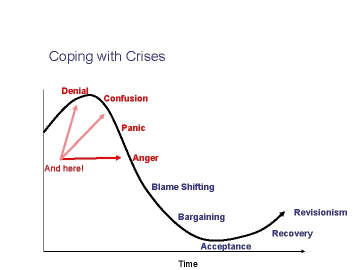 Coping with Crises Denial Confusion Panic Anger And here! Blame Shifting Bargaining Revisionism Recovery
