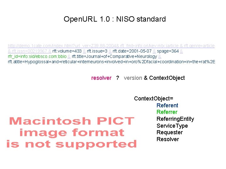 Open. URL 1. 0 : NISO standard http: //demo. 1 cate. com/index. html? url_ver=Z