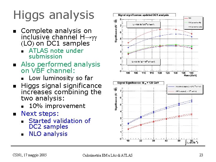 Higgs analysis n Complete analysis on inclusive channel H→gg (LO) on DC 1 samples