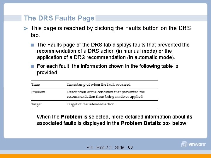 The DRS Faults Page This page is reached by clicking the Faults button on