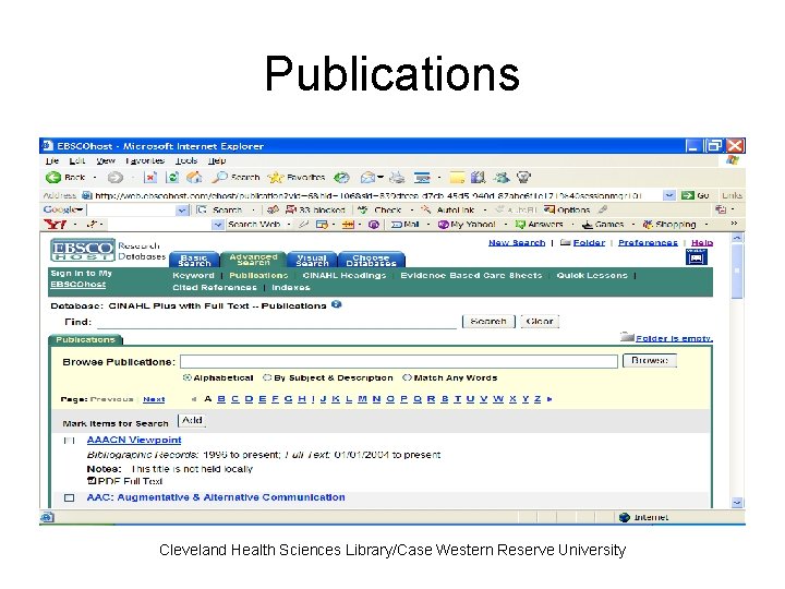 Publications Cleveland Health Sciences Library/Case Western Reserve University 