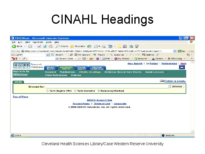 CINAHL Headings Cleveland Health Sciences Library/Case Western Reserve University 