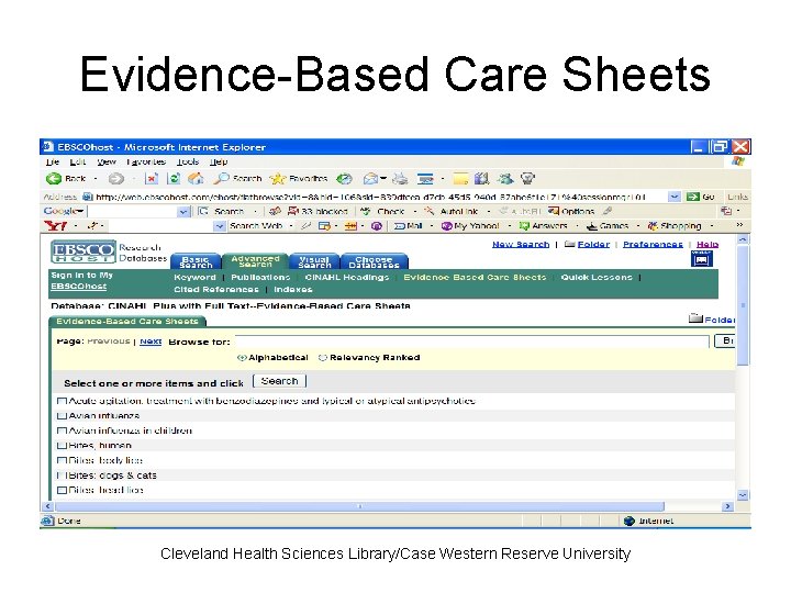 Evidence-Based Care Sheets Cleveland Health Sciences Library/Case Western Reserve University 