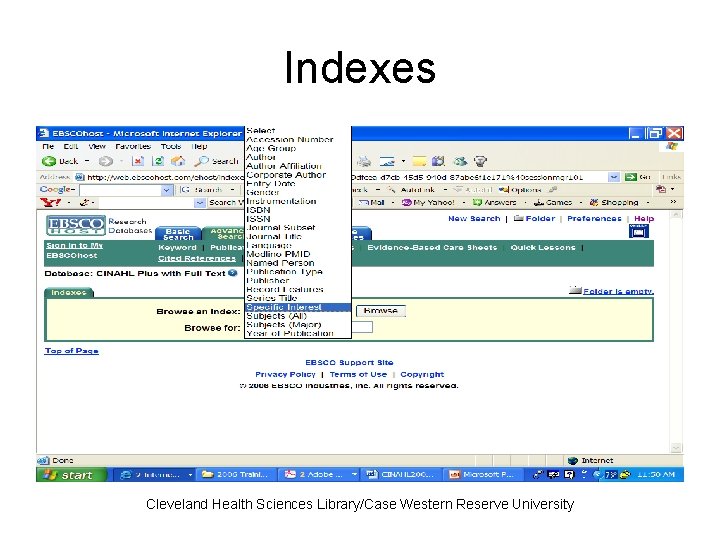 Indexes Cleveland Health Sciences Library/Case Western Reserve University 