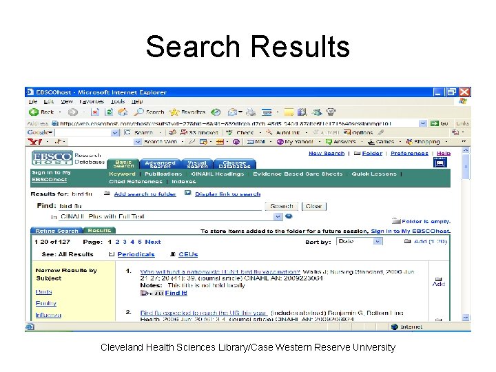 Search Results Cleveland Health Sciences Library/Case Western Reserve University 