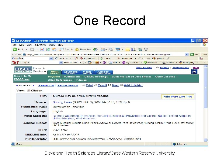 One Record Cleveland Health Sciences Library/Case Western Reserve University 
