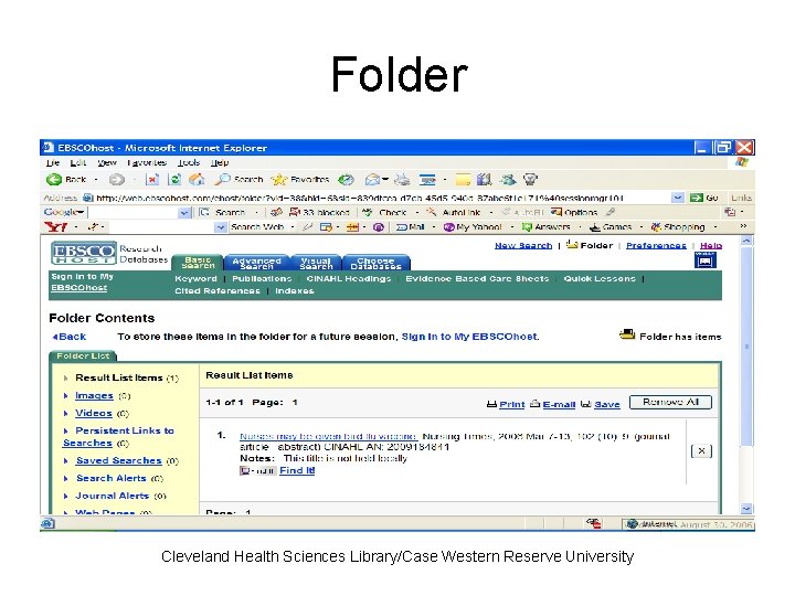 Folder Cleveland Health Sciences Library/Case Western Reserve University 